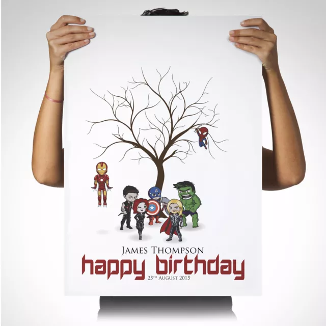 Avengers Marvel Comic Personalised Fingerprint Tree Party Birthday Art Keepsake