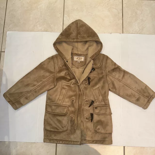 Koolaburra by UGG  Boys Size  5T Faux Hooded Shearling Coat with Trims Beige