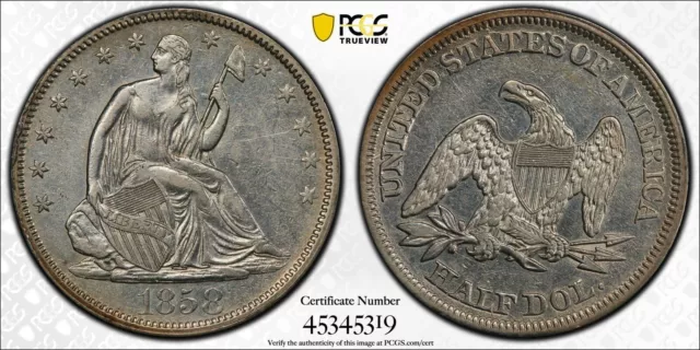 1858 Seated Liberty Half Dollar 50c - PCGS AU50