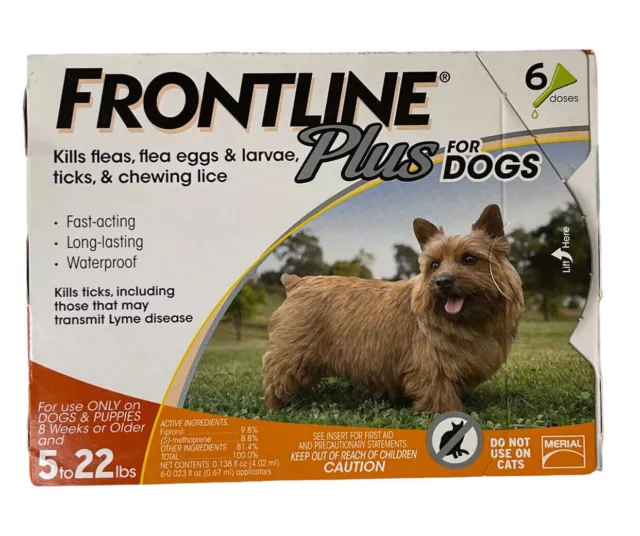 NEW Frontline Plus For Dogs Flea & Tick Control 5-22 lbs 6 Doses