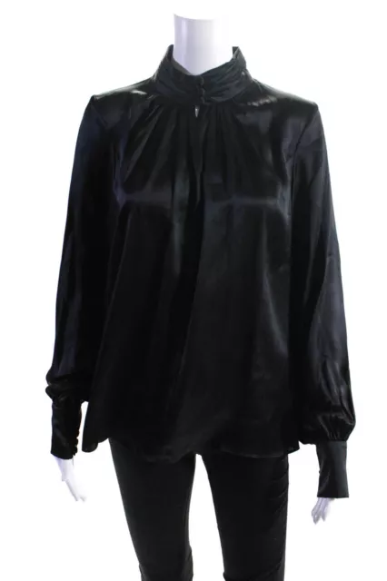 Badgley Mischka Womens Silk V Neck Long Sleeve Blouse Black Size M