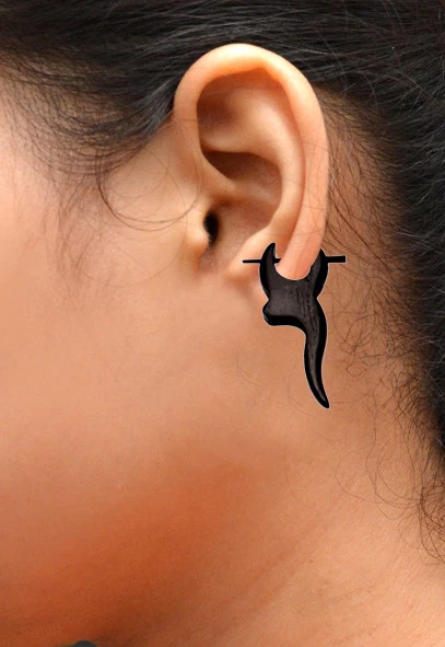 A Pair of Natural Black Wooden African Organic USA Tribal Wood Earrings EAR88