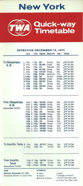 TWA Trans World Airlines New York timetable 12/15/72 [1023] Buy 4+ save 50%