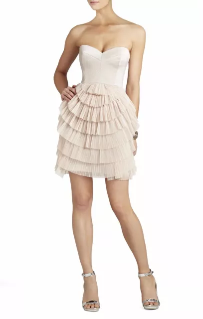 New Bcbgmaxazria Bare Pink Sas Pleated Strapless Dress Ore6O046/M283A Size 8