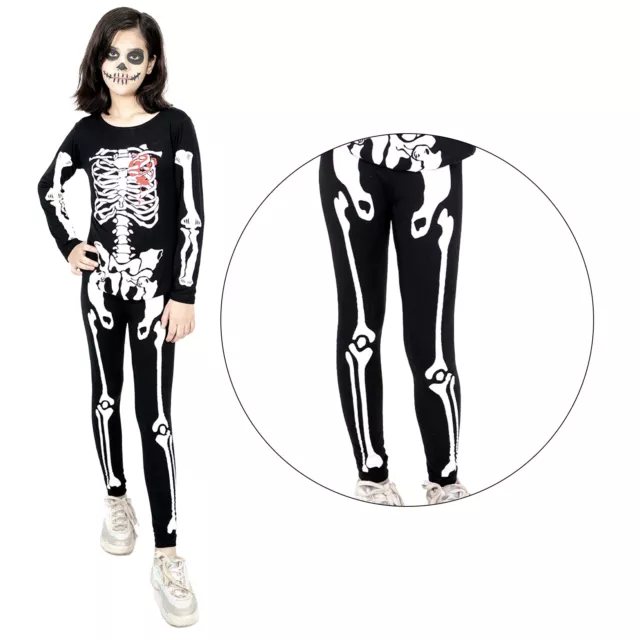 Girls Halloween Costumes Skeleton Leggings Spooky Skeleton Bones Printed Legging