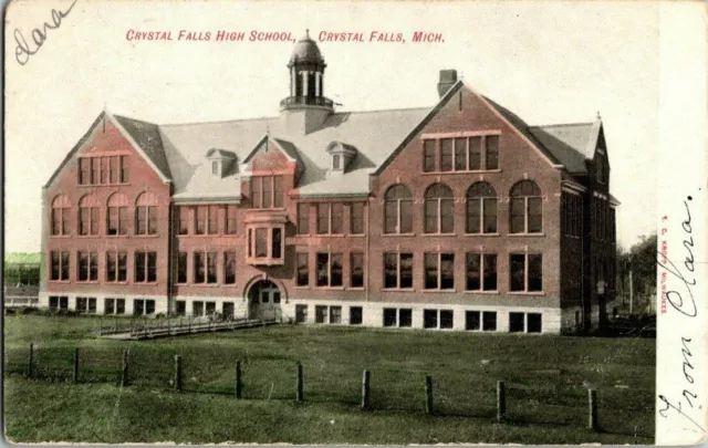 1907. High School. Crystal Falls, Michigan. Postcard. Yd1
