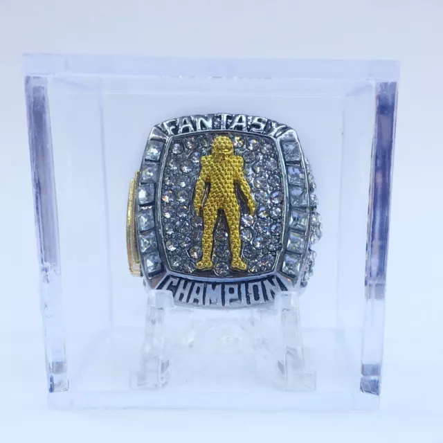 2018 Fantasy Football Championship Trophy Ring Silver Gold Plated +Display Case 2