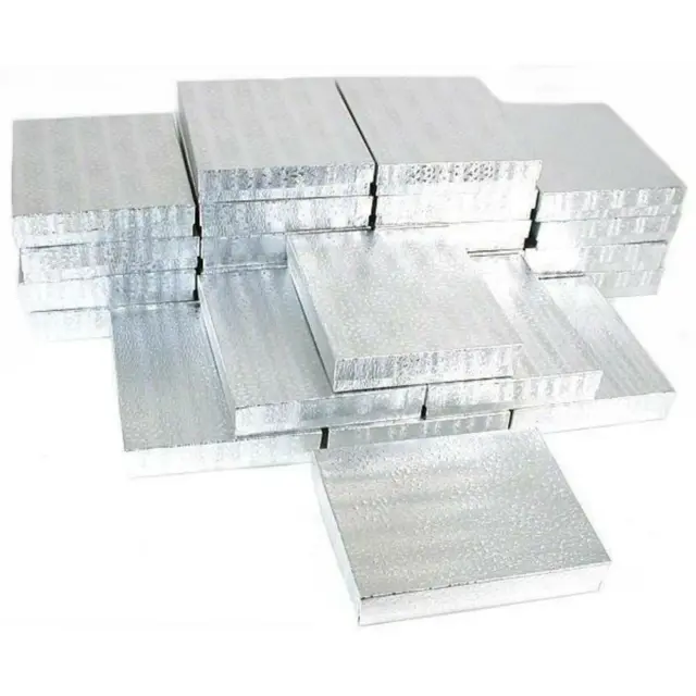 25 Silver Foil Cotton Filled Jewelry Gift Boxes 6 1/8"