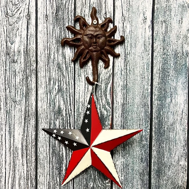 Cast Iron Sun Face Shining Coat Hat Towel Bath Garden Shed Wall Hook Home Decor 6