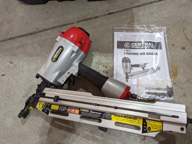 CENTRAL PNEUMATIC 64141 3-N-1 FRAMING  Air Nailer  2 3/8-3 1/2 -30-28degrees