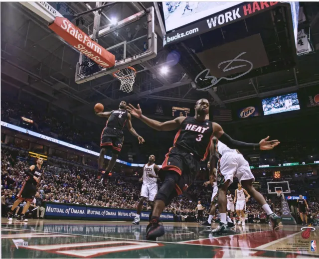 Dwyane Wade Miami Heat Signed 16x20 Alley-Oop to Lebron James Photo