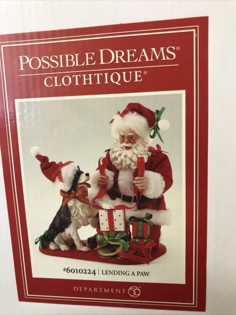 Possible Dreams Clothtique Lending A Paw Santa Christmas figurine