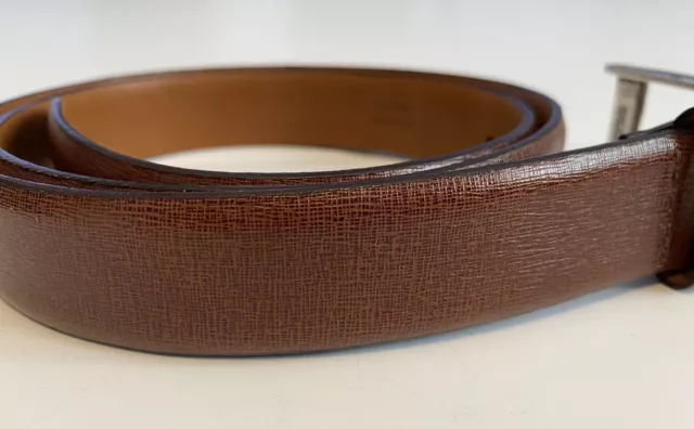 Cole Haan Belt Size 38 Texture Brown Genuine Leather Made USA Solid Brass Buckle 2