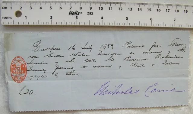 1884 receipt with revenue Nicholas Corrie, Dumfries, B. Richardson's Trust