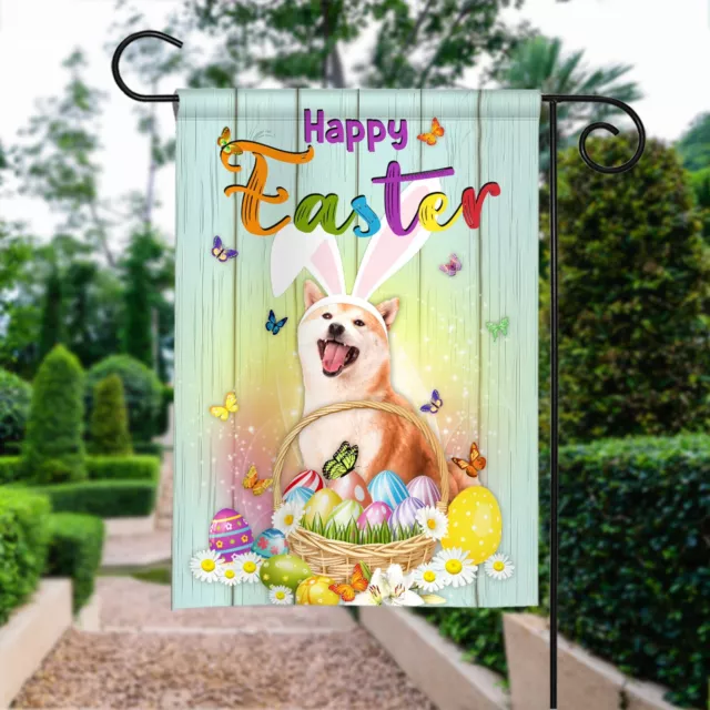 Shiba Inu Dog Happy Easter Flag, Dog Easter Eggs Flag, Bunny Shiba Inu Dog Flag