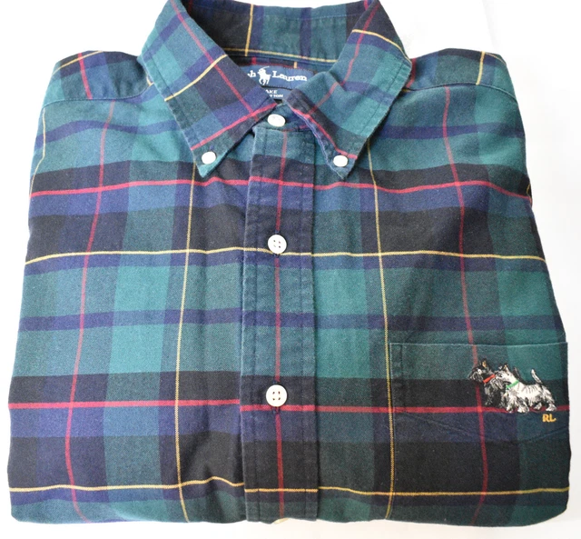 VTG 90s Polo Ralph Lauren Scottie Dog Men L Button Up Shirt Plaid Blake Flannel VTG 90s Polo Ralph Lauren Scottie Dog Men L Button Up Shirt Plaid Blake Flannel