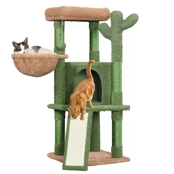 Arbre à Chat Design Cactus Tour pour Chat en Peluche 106,5 cm Vert et Brun