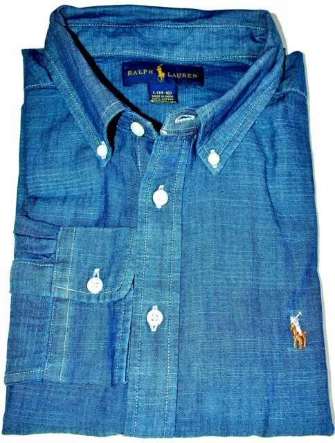 Boys Ralph Lauren Dark Blue Long Sleeve Chambray Cotton Shirt- CLEARANCE