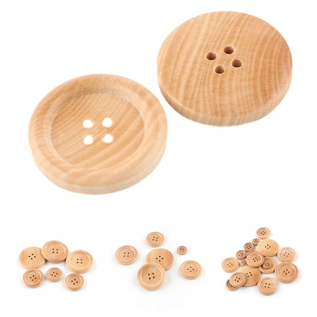 Chenkou Craft Lot De 30 Boutons Ronds En Bois Naturel 4 Trous 30mm
