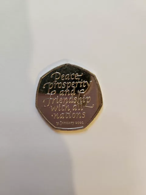 50p Fifty Pence Coin Brexit Peace Prosperity Friendship 31st January 2020