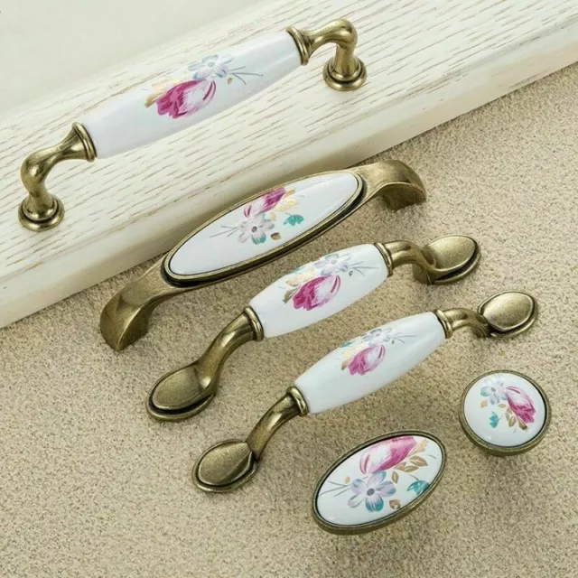 Céramique Porte Armoire Poignée Tulipe Tiroir Placard Meuble Boutons Matériel 3