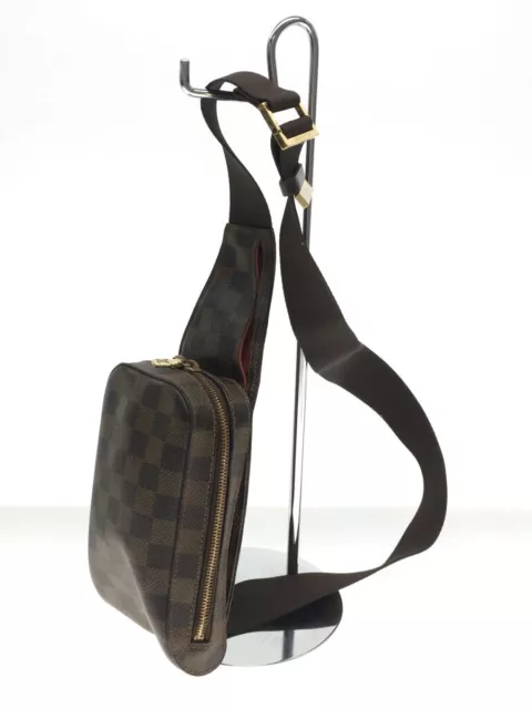 LOUIS VUITTON Jeronimos Damier Ebene Brown PVC Crossbody Bag Canvas Gold Men's