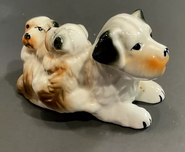 Vintage Mid Century Bone China Terrier with Pups Figurine