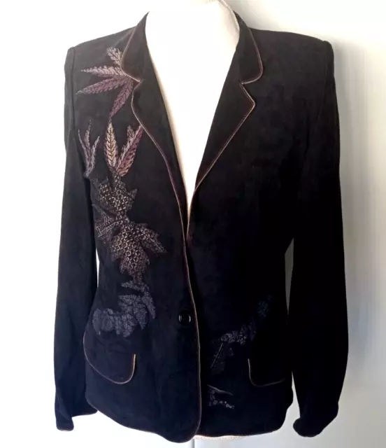 Women's Roberto Cavalli  Black Suede Embellished Long Sleeve Pockets Jacket M