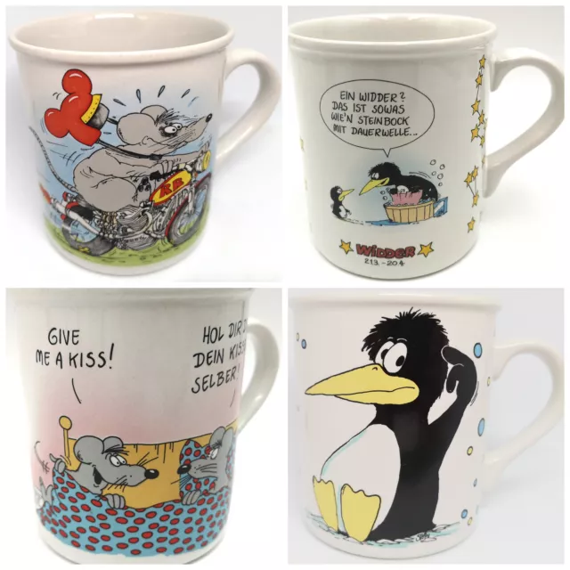 ULI STEIN Tasse Sternzeichen WIDDER, give me a Kiss, Pinguin Vogel W.Germany