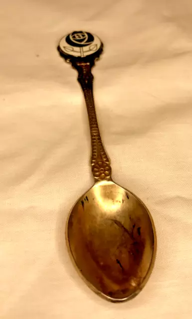 Vintage Gold Small Tea Or Coffee Spoon With Black And White Rose Handle Design