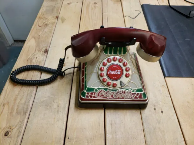 Vintage (2001) Coca Cola Stained Glass Look, Phone. Works, Lights Up.