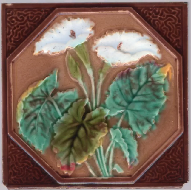 Decorative Art Tile Co - c1887 - Arum Lilies -  Antique Victorian Majolica Tile