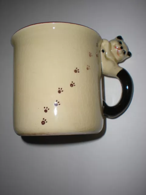 vintage Cat Coffee Mug Tail Handle Footprints Ceramic Cup Made In Japan MCM Rare