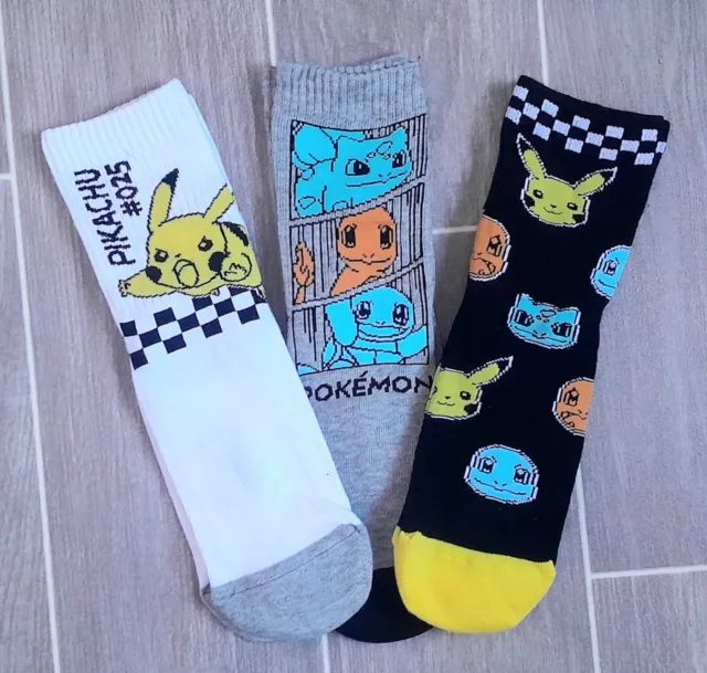 New Nintendo POKEMON Pikachu Boy's Kid's 3 Pack Cotton Socks - Various Sizes