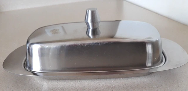 Vintage Oneida 18/8 Stainless Steel Butter Dish w/ Glass Insert FREE SHIP
