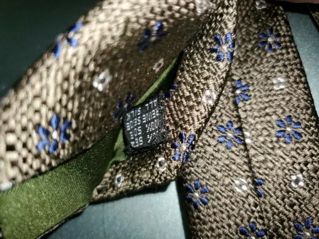 NWOT BIGI silk tie taupe olive white blue floral box pattern cravatte milano