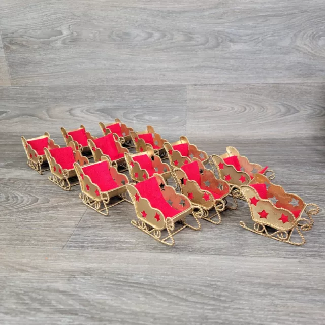 Christmas Santa Sleigh Painted Gold Color Metal Home Décor Lot of 13 2" X 3"