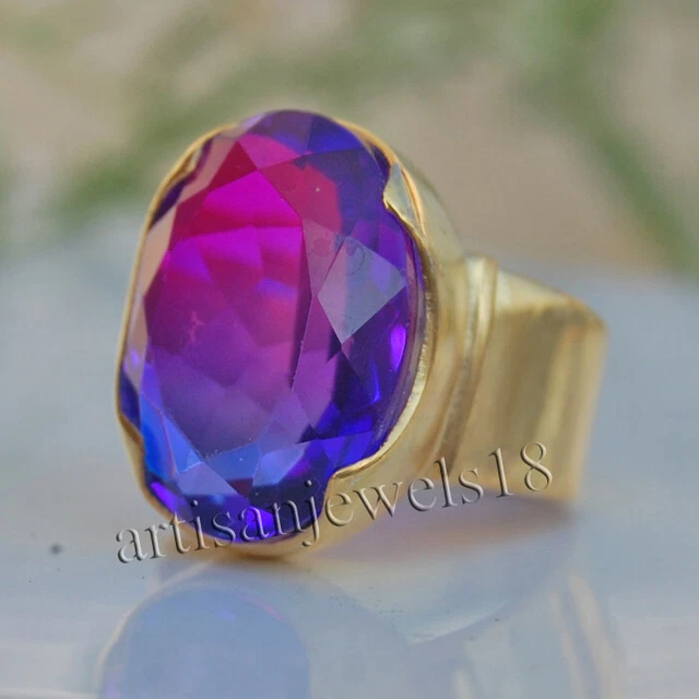 Oval Cut Blue Purple Alexandrite Quartz 925 Sterling Silver Unisex Ring Jewelry