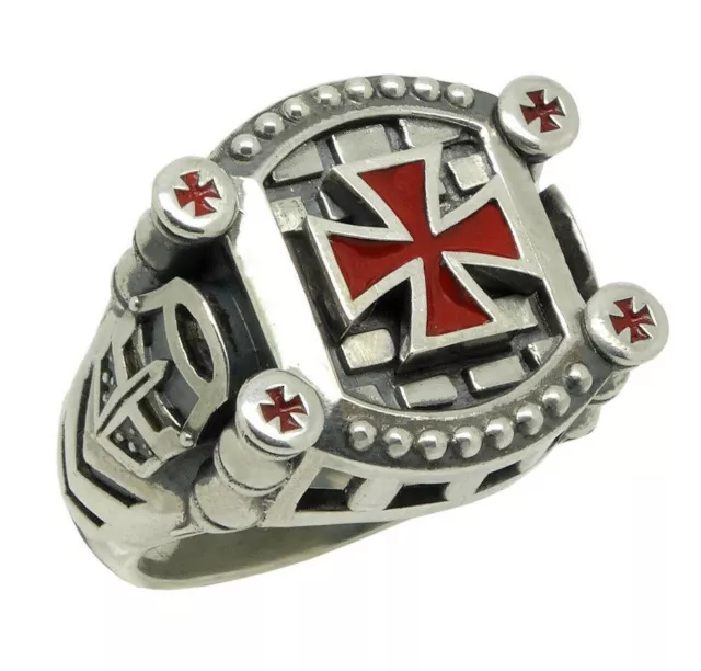 KNIGHTS TEMPLAR HANDMADE Sterling Silver Ring Masonic Cross Shield ...