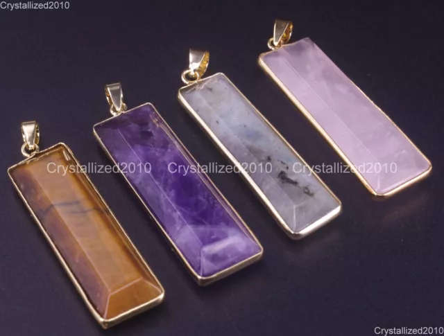 Natural Gemstones Rectangle Shape Reiki Chakra Healing Pendant Necklaces Beads