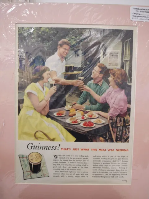 Original 1955 Vintage Matted Magazine Advert Guinness & Food at a Country Pub