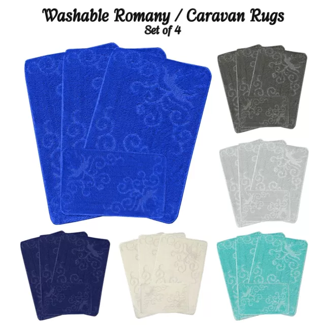 Caravan Romany Mats 4pc Washable Rug Set Gypsy Style Anti-Allergic Non-Slip