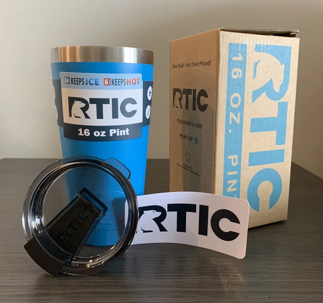 RTIC Hot Cold Double Wall Vacuum Insulated 16oz Pint POLAR CAP blue
