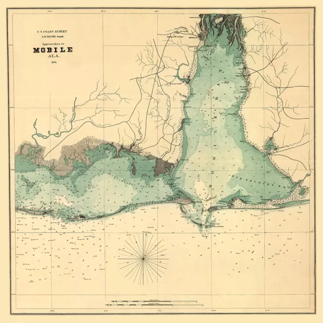 1864 Map of Mobile Bay Alabama