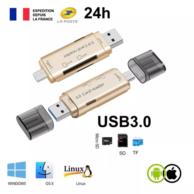 Lecteur cartes 5 en 1 Multifonction Usb 3.0 Type C Usb Micro Usb