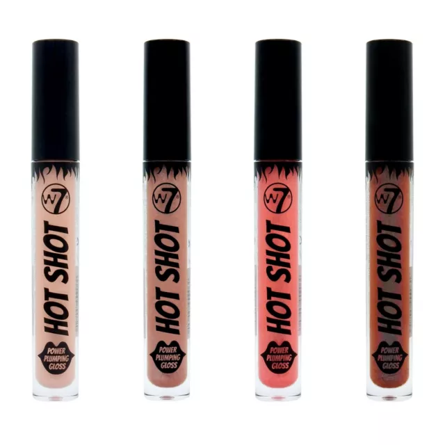 W7 Hot Shot Power Lip Plumping Gloss - Gloss Shimmer Glitter Lipgloss Nude Peach