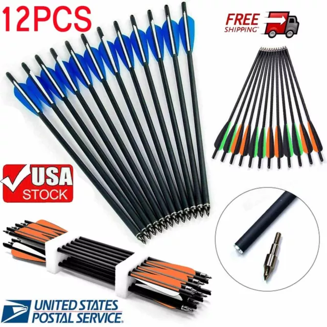 12PCS 20" Archery Hunting Carbon Crossbow Bolts Half Moon Nock OD 8.8mm Arrows