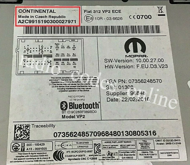 VP1 VP2 RADIO Anti Theft Unlock Code for Dodge Chrysler Jeep Alfa Romeo