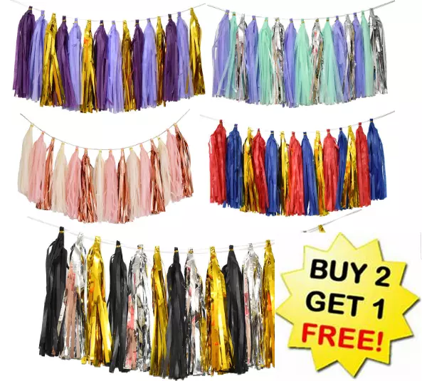 Tissue Tassels Paper Garland Bunting Wedding Birthday Party Balloon Decoration