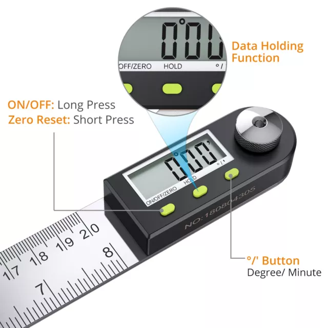 Neoteck 360 Degree Digital LCD Angle Finder Stainless Steel Ruler 200 mm Measure 3